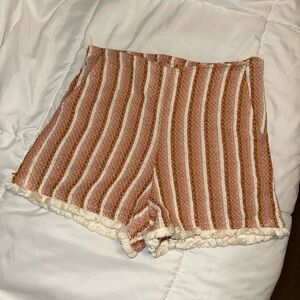 THML Pink High Waist Shorts with Ribbed Texture